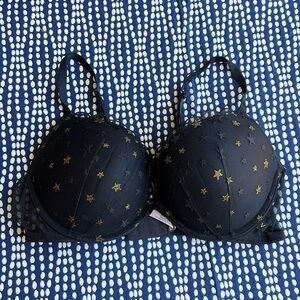 New Victoria’s Secret Sexy Tee Push Up Stars Scallop Lace Padded Bra Black 38C